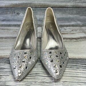 OMINE Women’s Pointed Toe Heels – Silver Rhinestone Embellished – Size 11